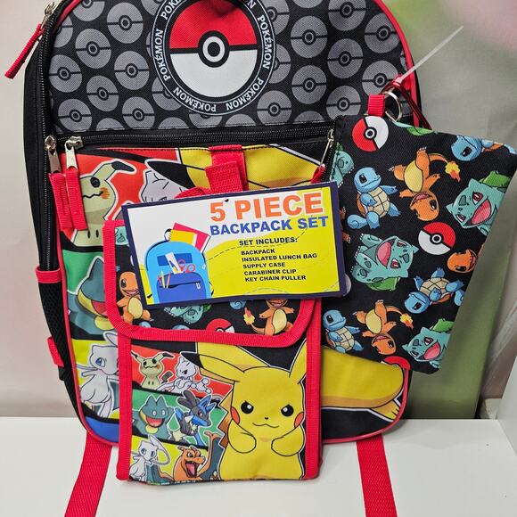 Pokemon Handbags - Pokemon 5 pc Backpack Set Tossed Charecter Design NWT